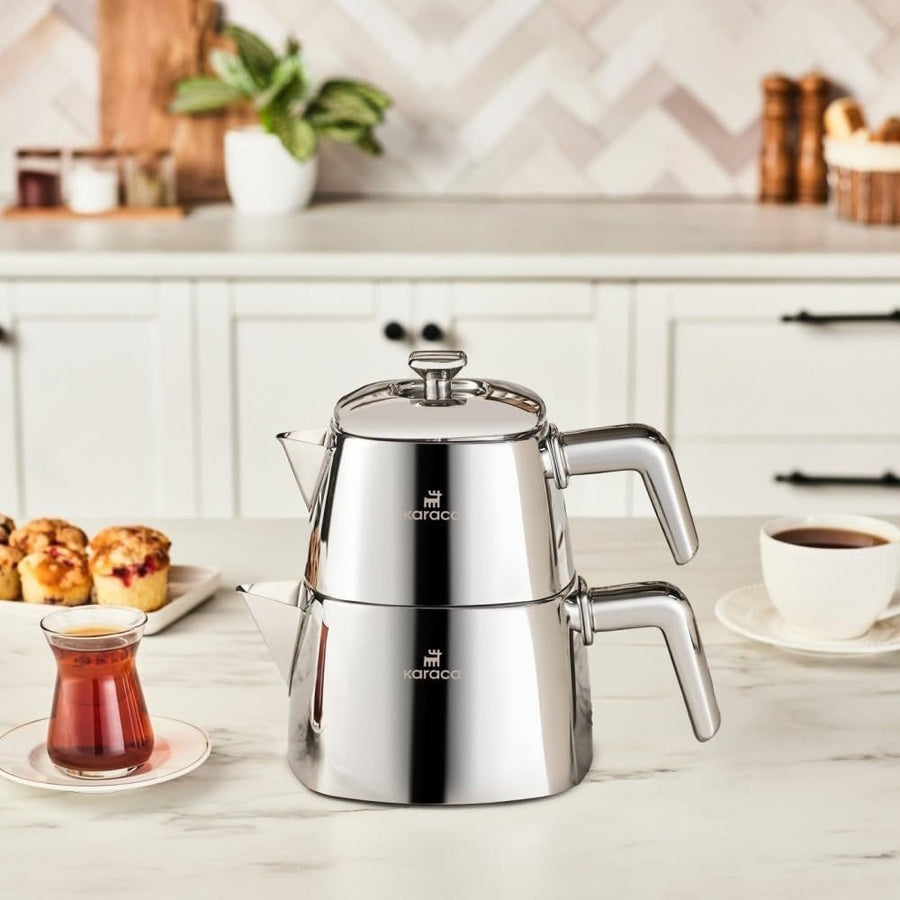 Turkish Tea Maker 3L Stainless Steel Teapot Set Induction Safe Kettle - Kwikley