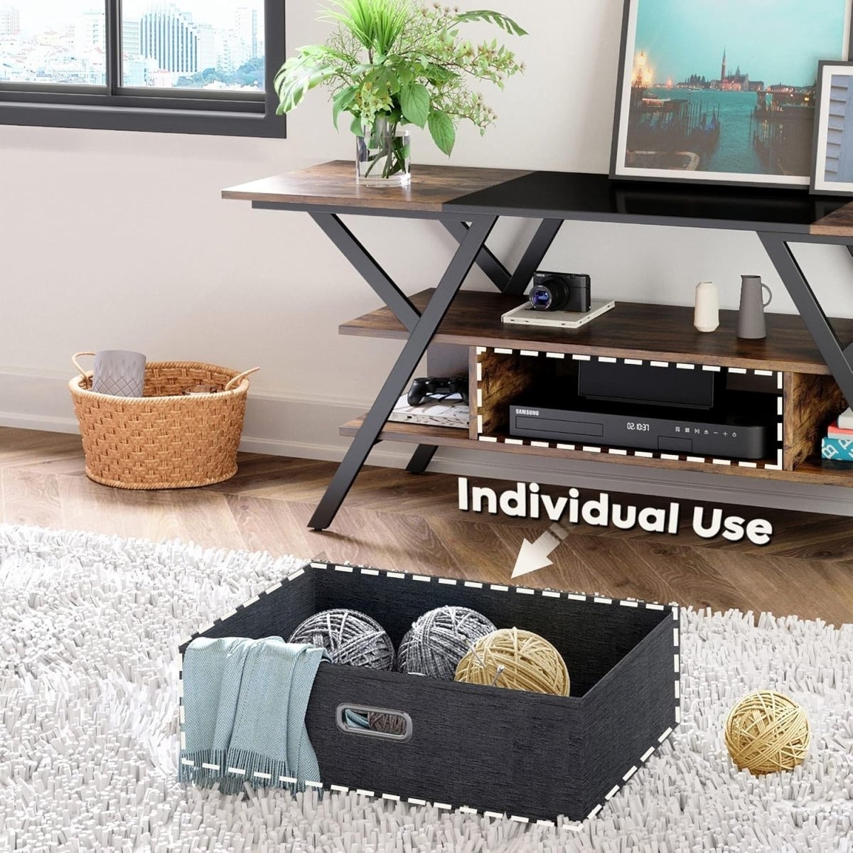 TV Stand Cabinet 55" with LED Lights Rustic Wood Media Unit Drawer Shelf - Kwikley