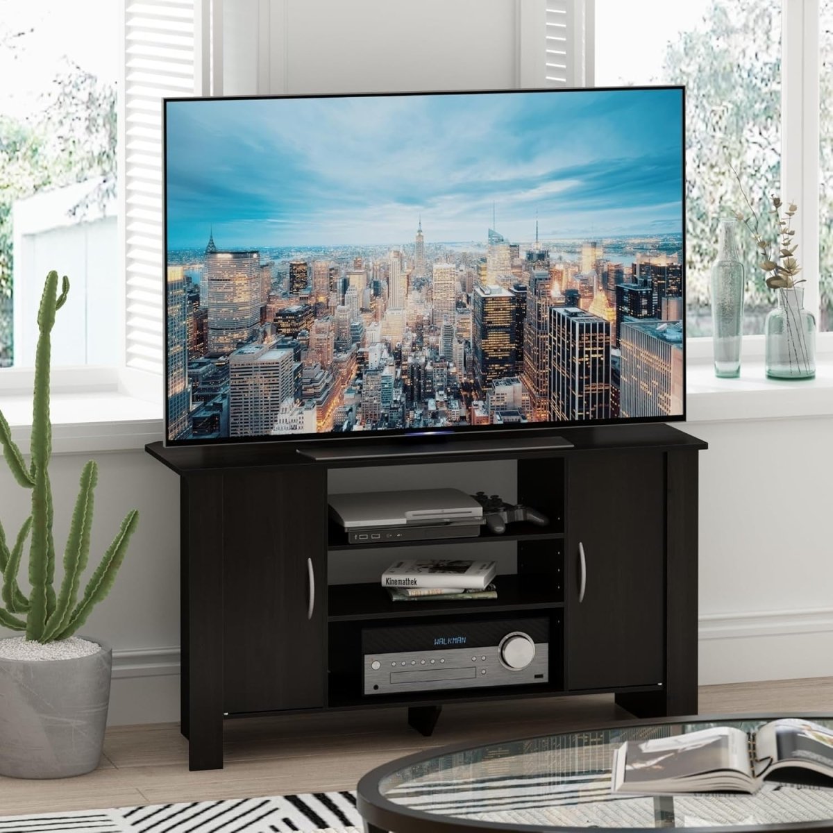 TV Stand Cabinet for 50" Screen Storage Shelves Doors Modern Unit - Kwikley