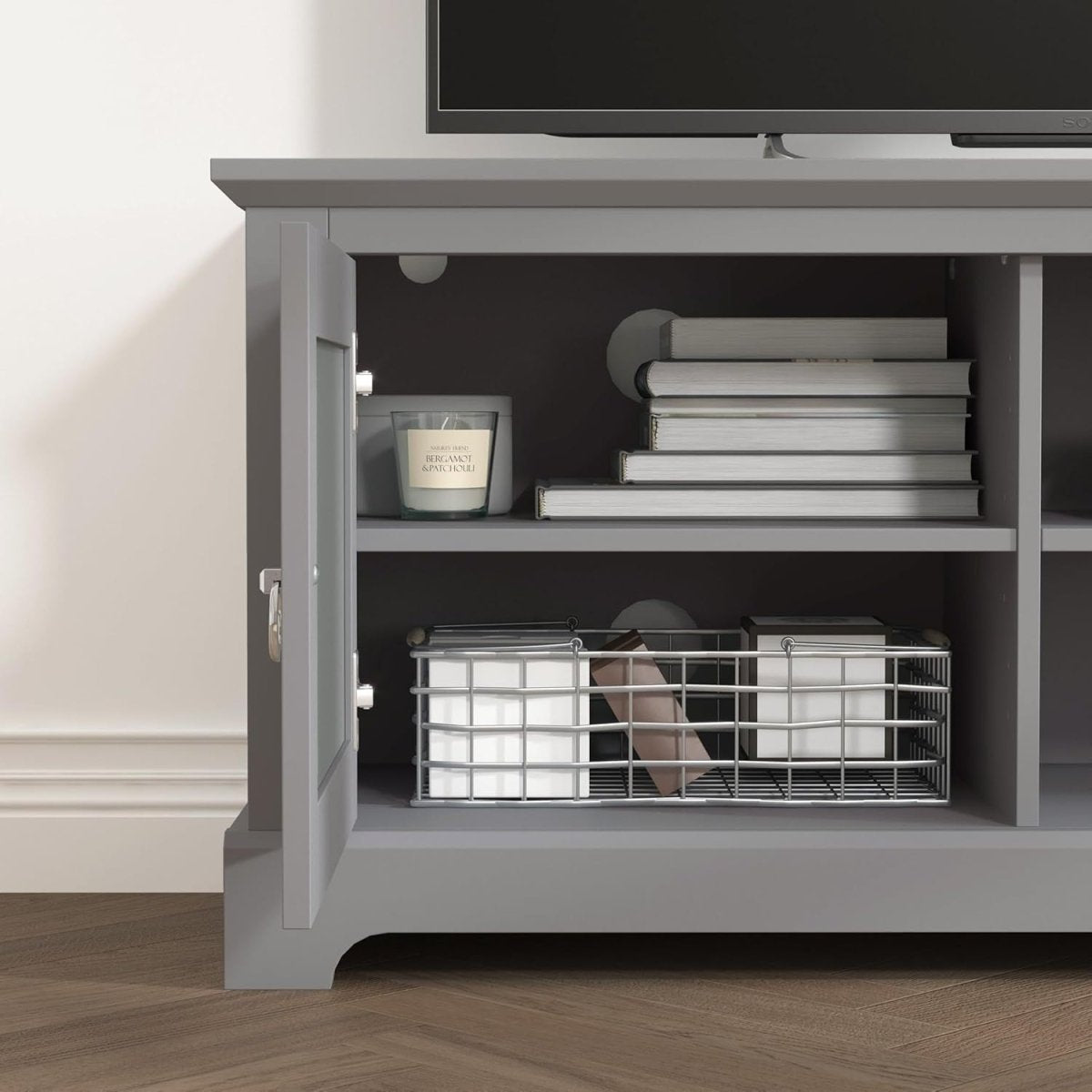 TV Stand Cabinet for 50" TV Grey Unit with Storage Shelf & Door 119cm - Kwikley
