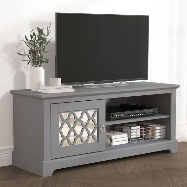 TV Stand Cabinet for 50" TV Grey Unit with Storage Shelf & Door 119cm - Kwikley