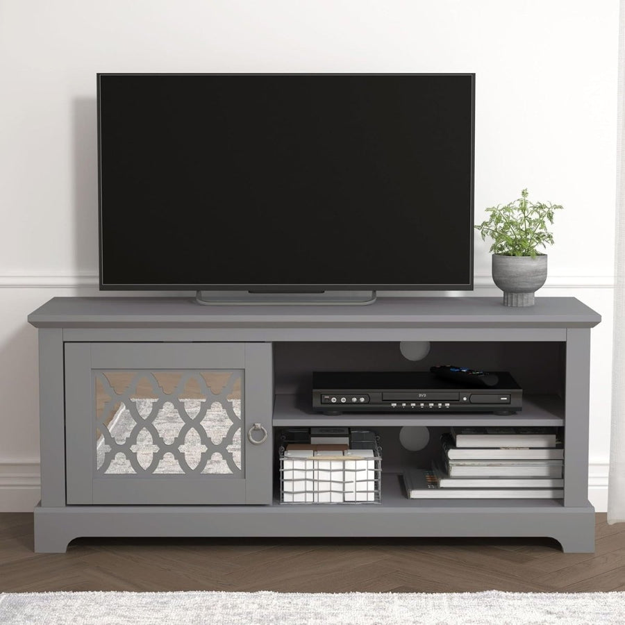 TV Stand Cabinet for 50" TV Grey Unit with Storage Shelf & Door 119cm - Kwikley