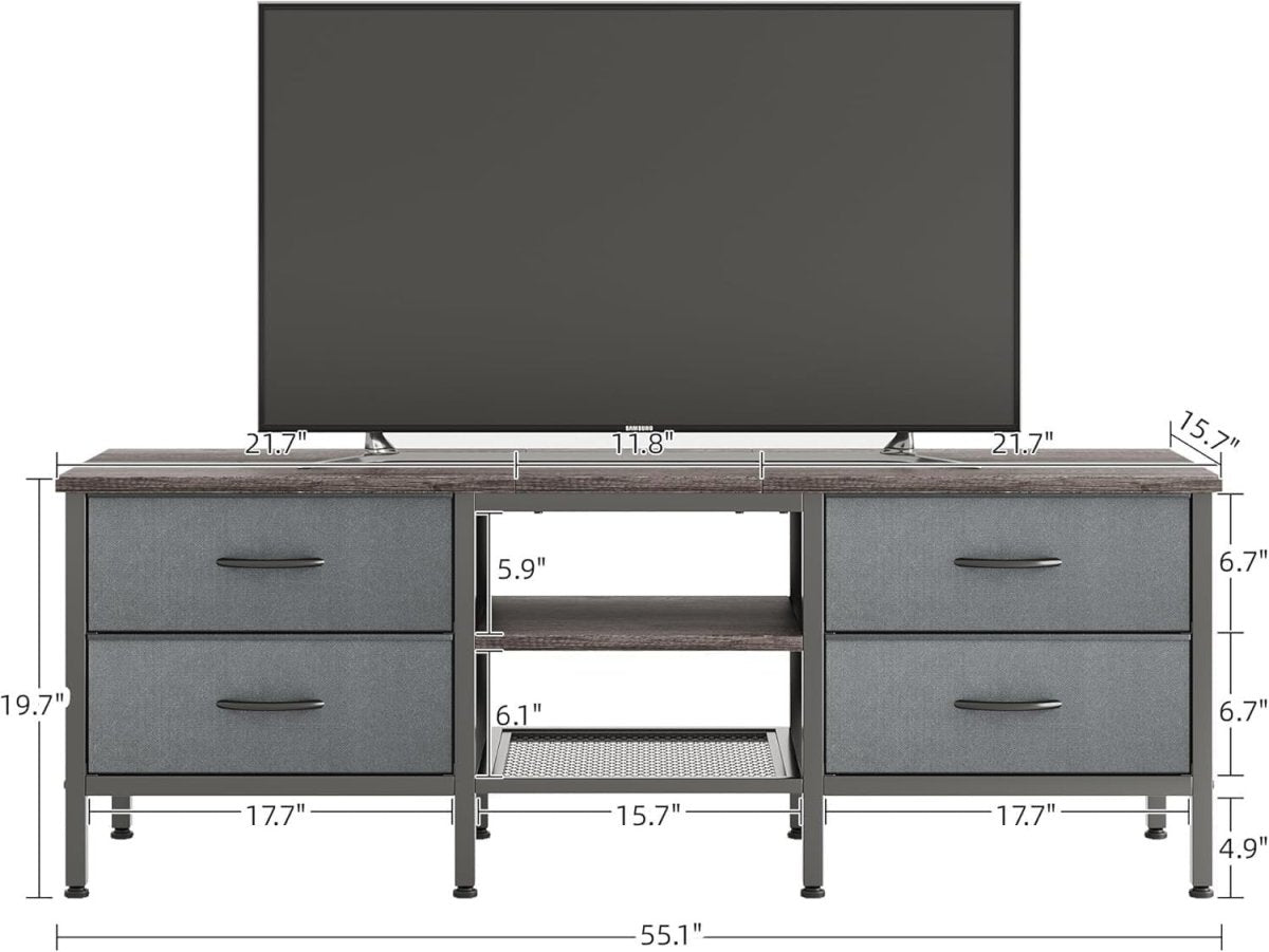 TV Stand Cabinet Grey 65” Storage Drawers Console Table for Living Room - Kwikley