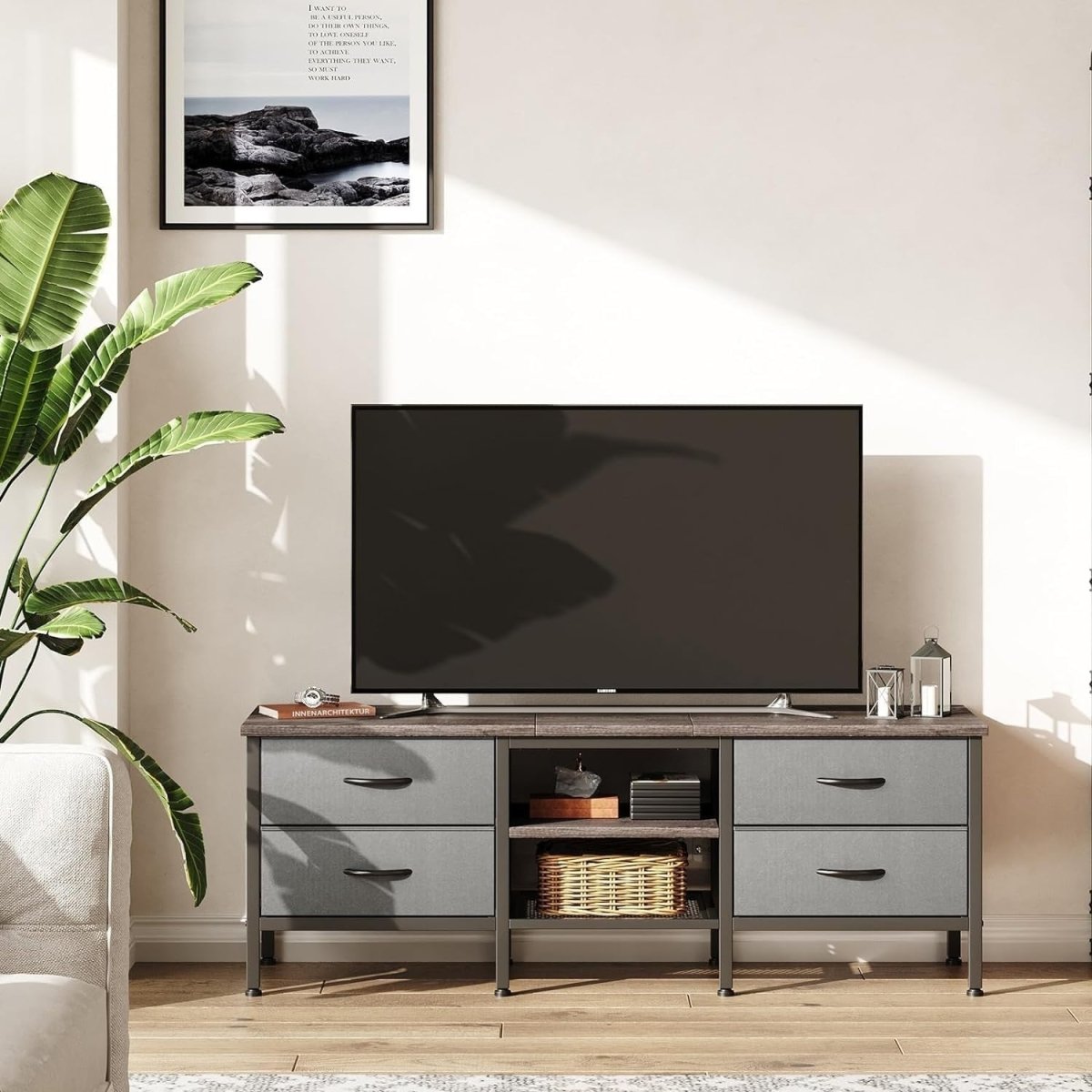 TV Stand Cabinet Grey 65” Storage Drawers Console Table for Living Room - Kwikley