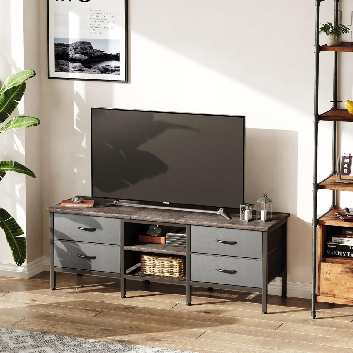TV Stand Cabinet Grey 65” Storage Drawers Console Table for Living Room - Kwikley