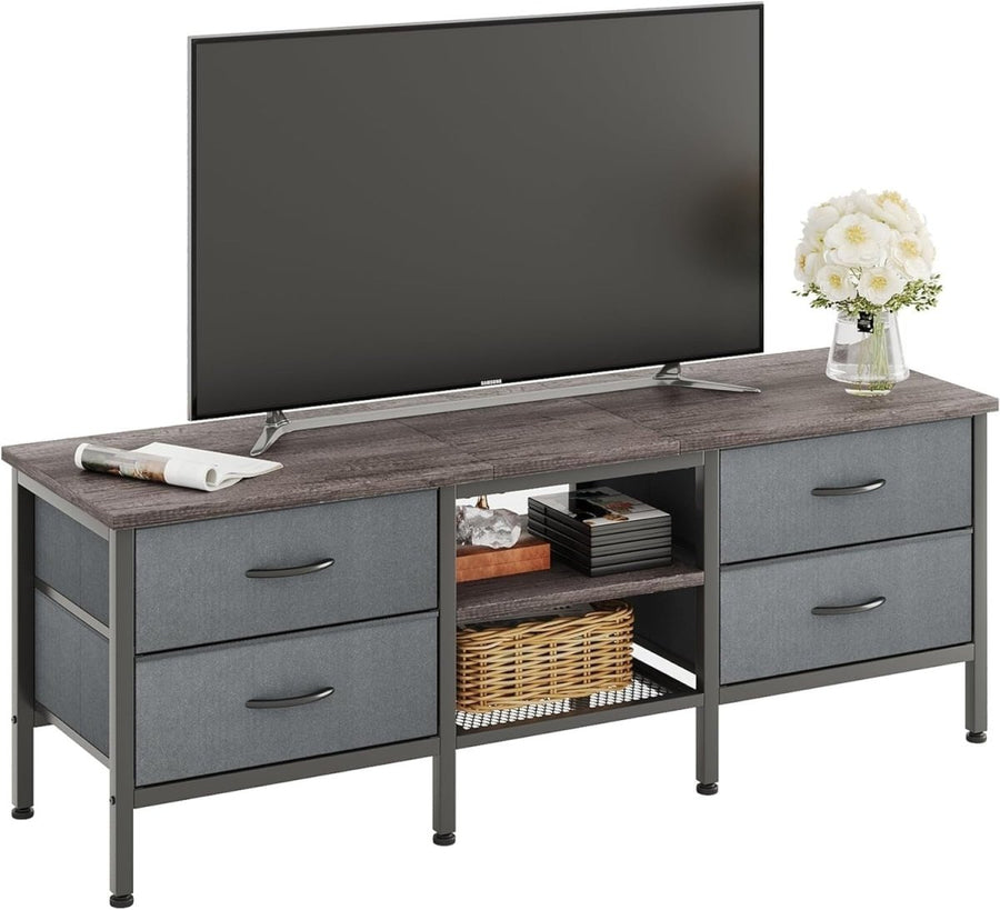 TV Stand Cabinet Grey 65” Storage Drawers Console Table for Living Room - Kwikley