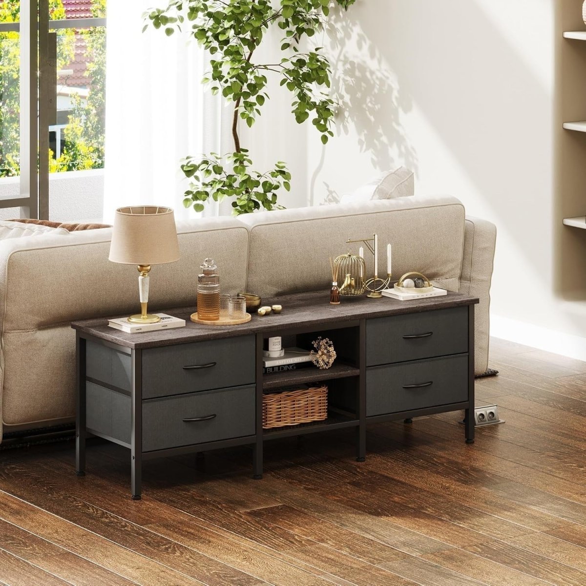 TV Stand Cabinet Grey 65” Storage Drawers Console Table for Living Room - Kwikley