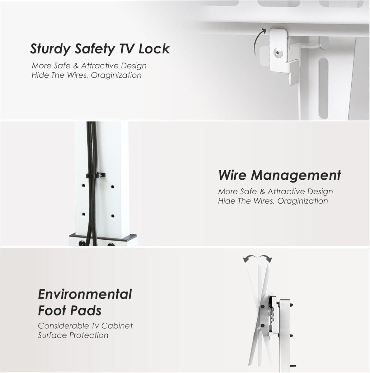 TV Stand Floor Mount 32-75" Swivel Tilt Shelf Heavy Duty White VESA 600x400 - Kwikley