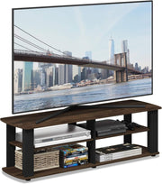 TV Stand for 48" Screen Wood Storage Unit - Modern Walnut Black Shelf - Kwikley