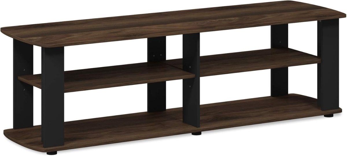 TV Stand for 48" Screen Wood Storage Unit - Modern Walnut Black Shelf - Kwikley
