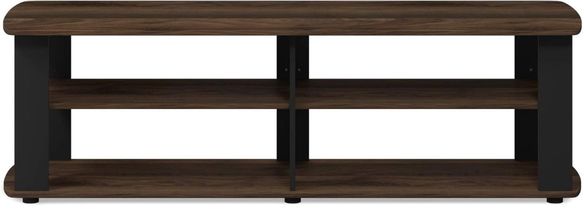 TV Stand for 48" Screen Wood Storage Unit - Modern Walnut Black Shelf - Kwikley