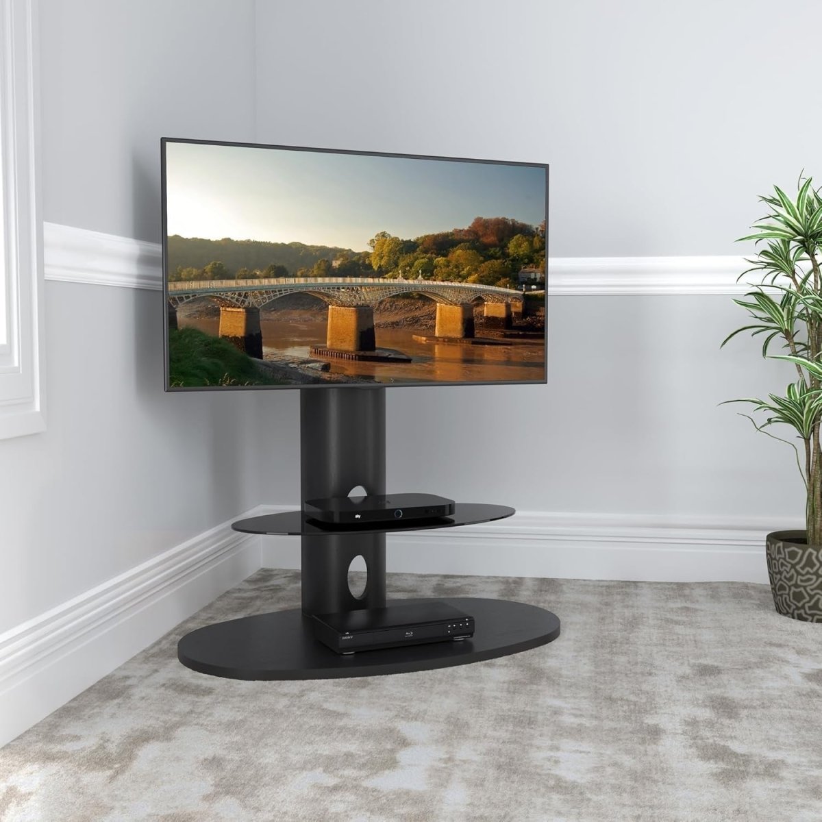 TV Stand for 65 Inch Screen | Swivel Height Adjustable Wood Base Unit - Kwikley