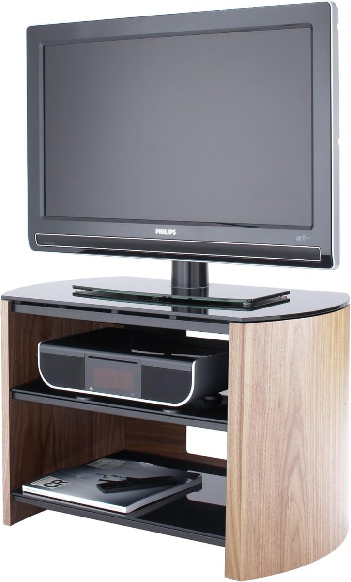 TV Stand Light Oak Glass Shelves for 32–50” Units Media Storage - Kwikley