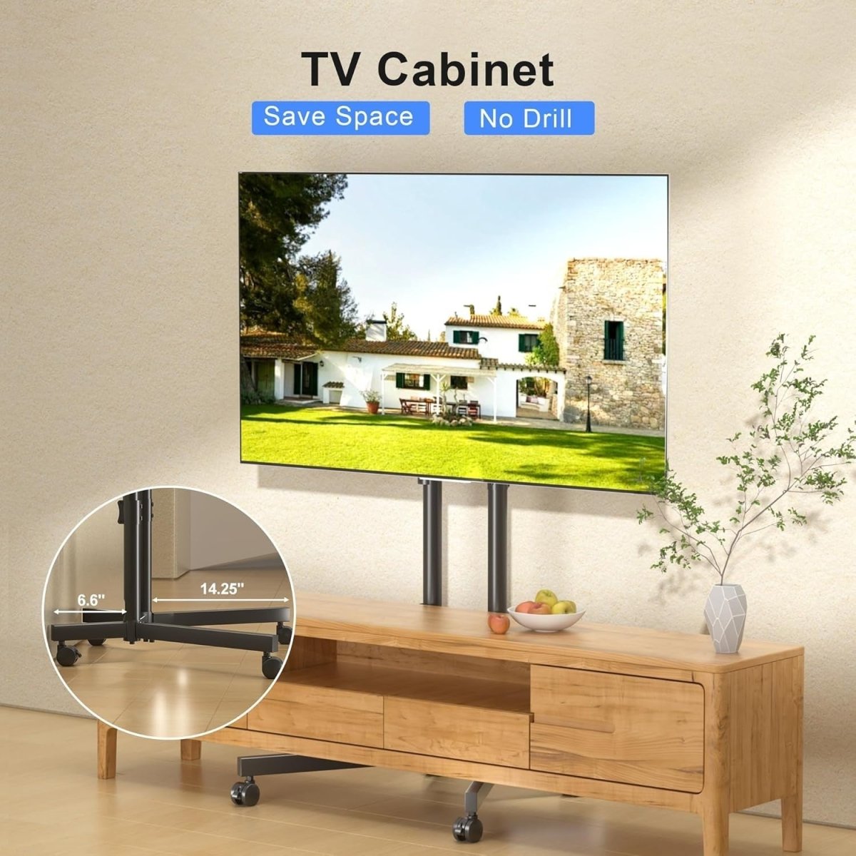 TV Stand Mobile Trolley 32-75" Wheels Height Adjustable VESA 600x400 - Kwikley