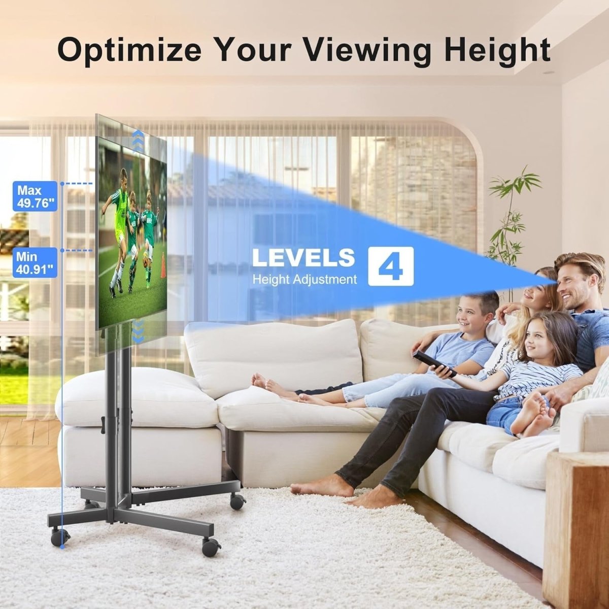 TV Stand Mobile Trolley 32-75" Wheels Height Adjustable VESA 600x400 - Kwikley