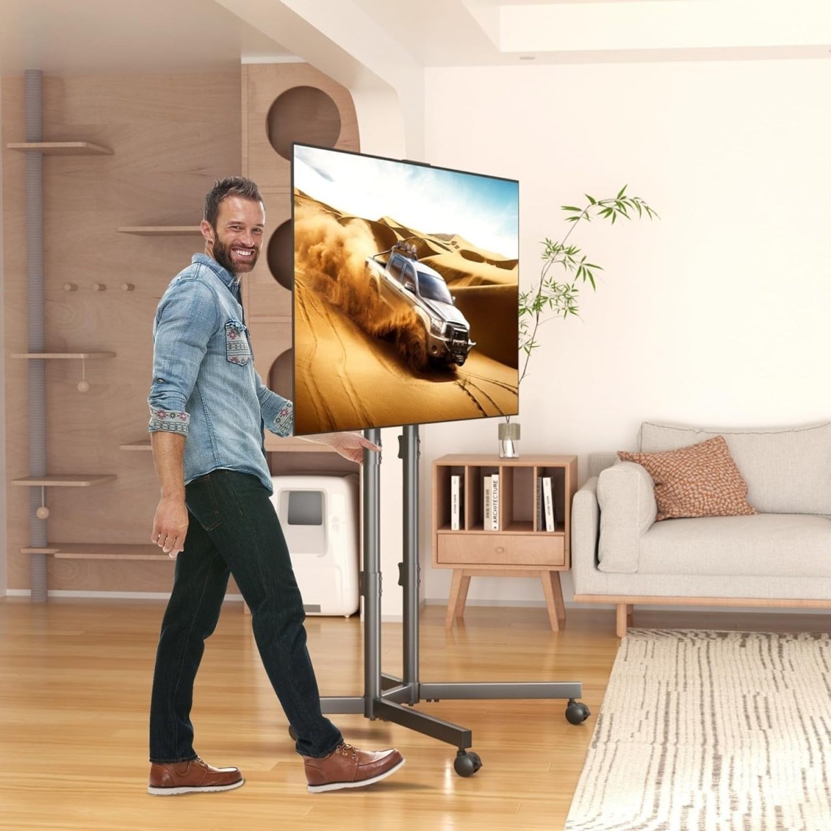 TV Stand Mobile Trolley 32-75" Wheels Height Adjustable VESA 600x400 - Kwikley