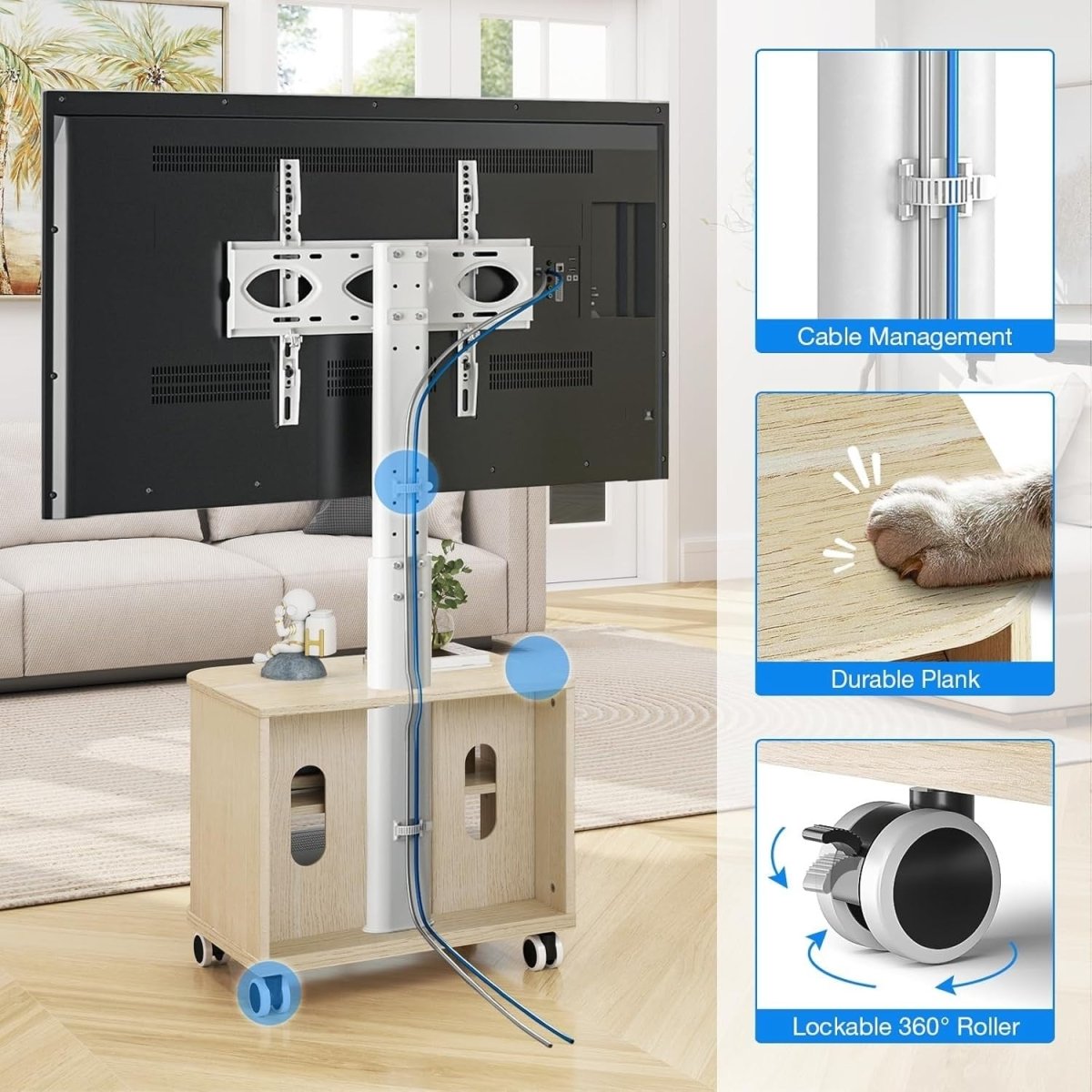TV Stand Wheels 32-65" Height Adjustable Cabinet Shelf VESA 400x400 - Kwikley