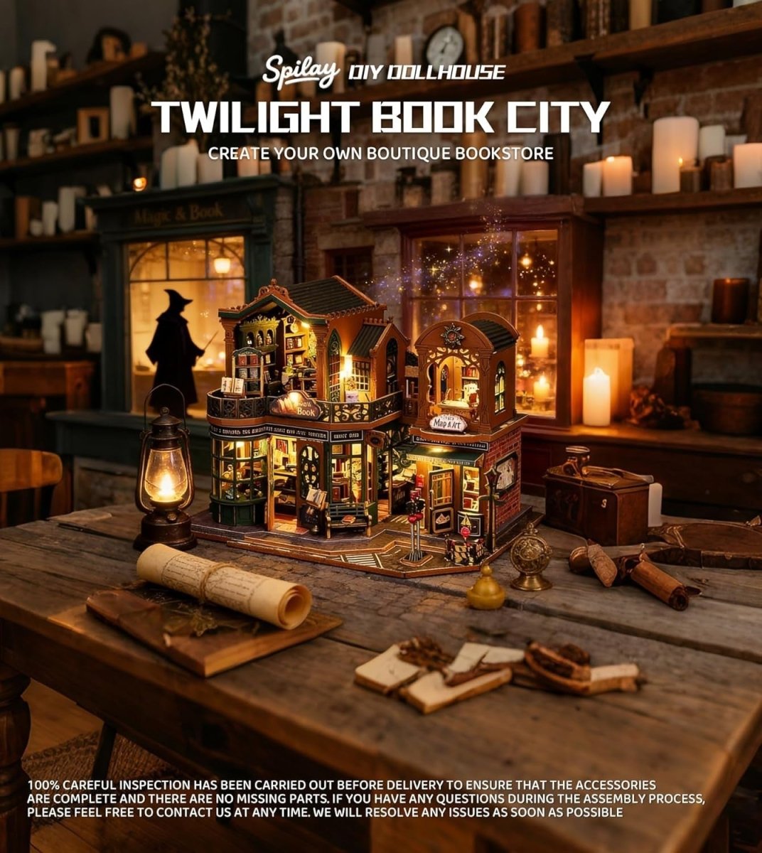 Twilight Book City Miniature House Kit LED DIY Book Nook Wooden Puzzle - Kwikley
