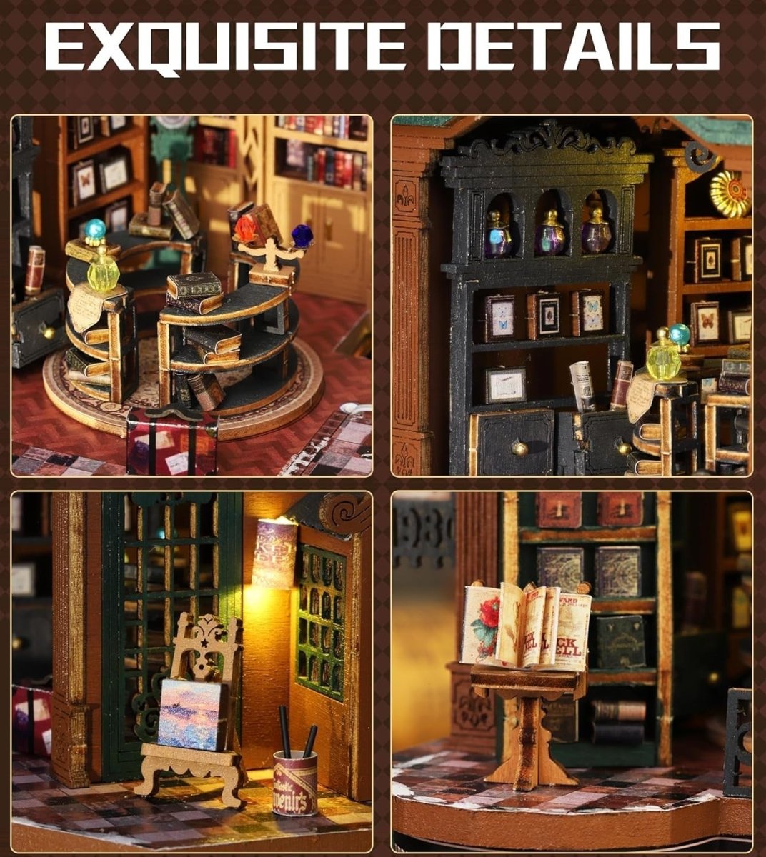 Twilight Book City Miniature House Kit LED DIY Book Nook Wooden Puzzle - Kwikley