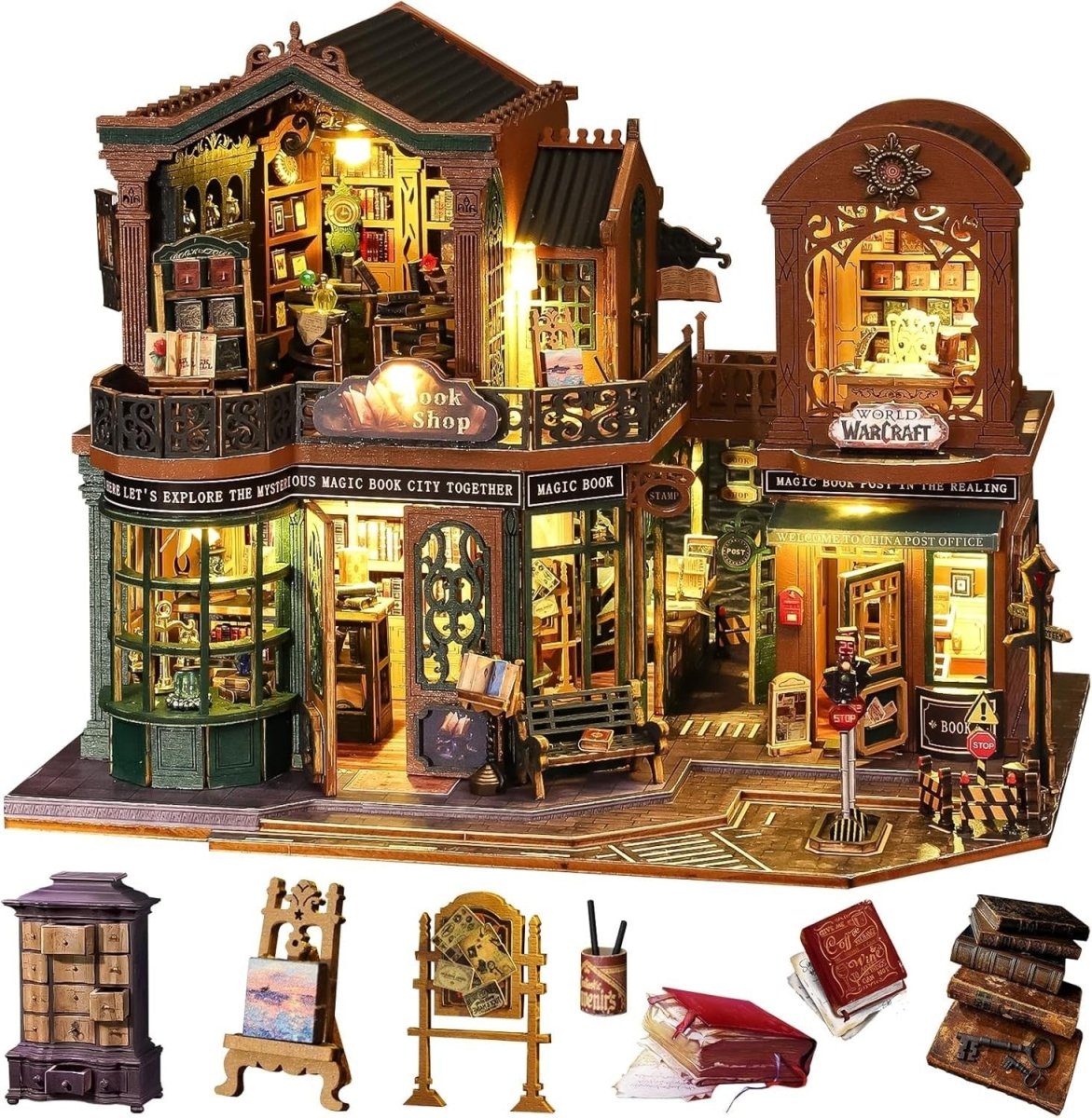Twilight Book City Miniature House Kit LED DIY Book Nook Wooden Puzzle - Kwikley