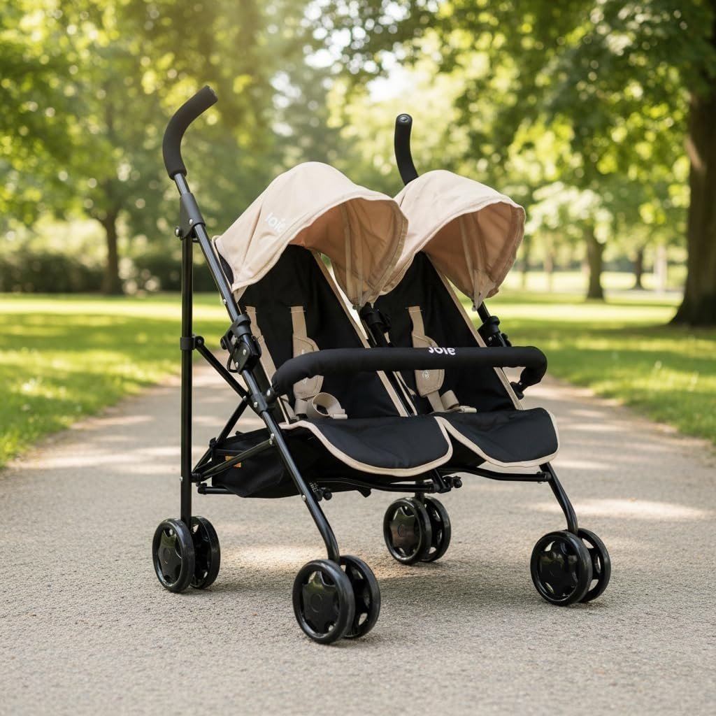 Twin Dolls Stroller Toy Umbrella Fold, Double Buggy Role Play, Ages 3+ - Kwikley