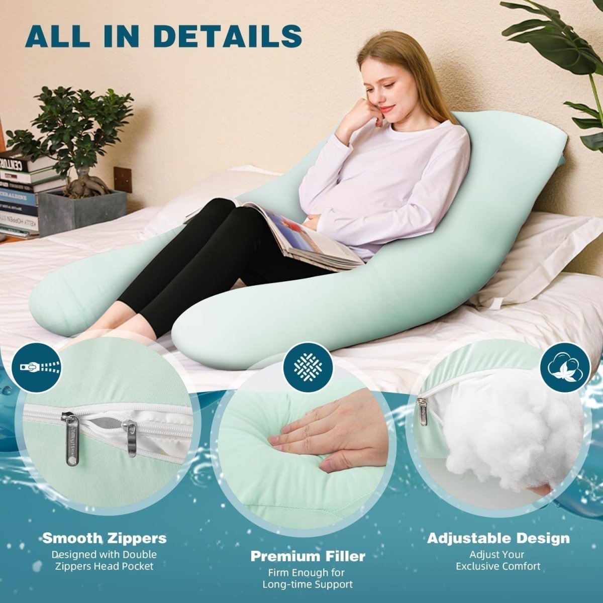 U Shaped Pregnancy Pillow 55” Cooling Full Body Maternity Sleep Support - Kwikley