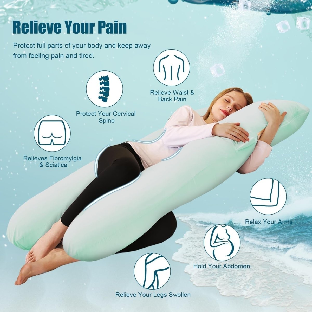 U Shaped Pregnancy Pillow 55” Cooling Full Body Maternity Sleep Support - Kwikley
