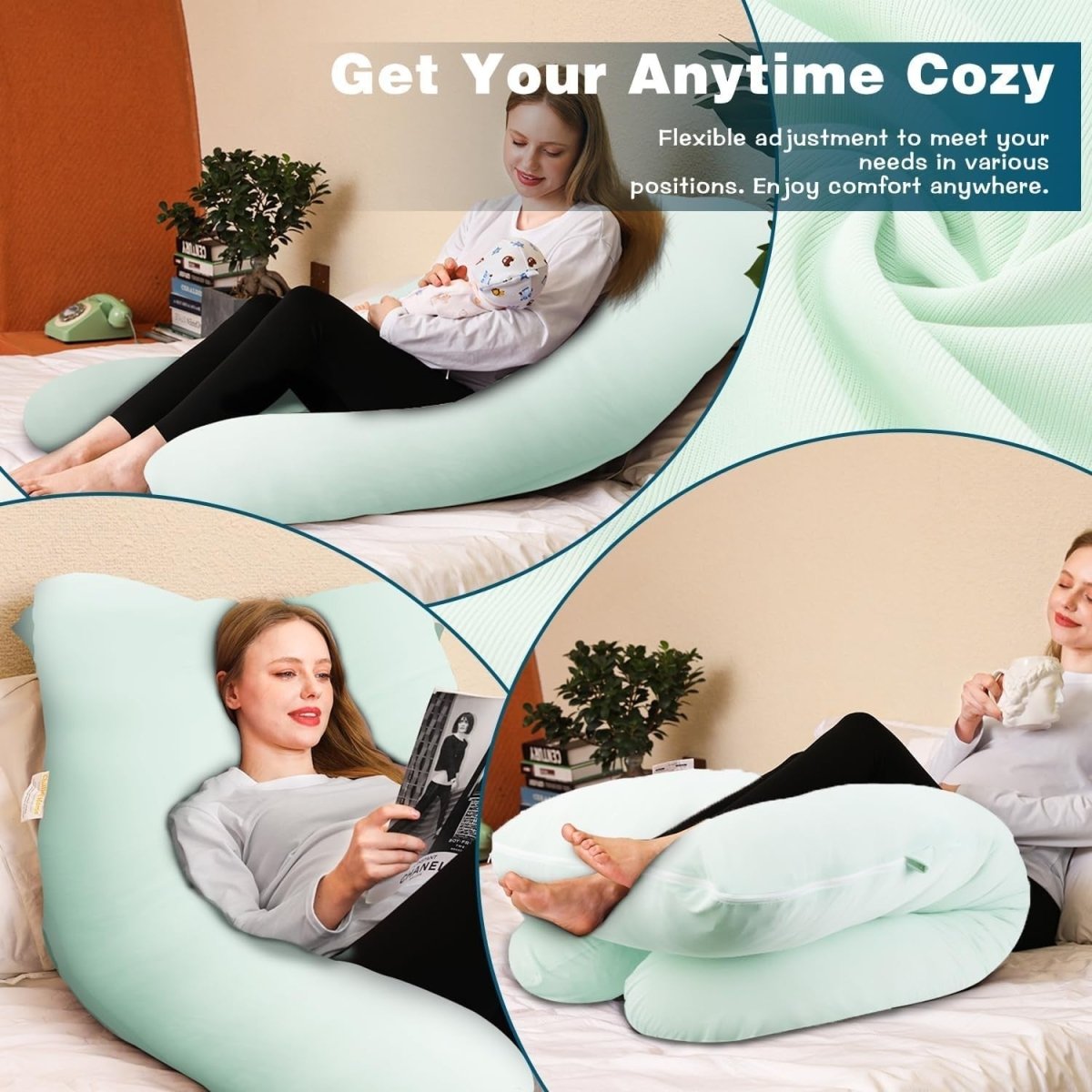 U Shaped Pregnancy Pillow 55” Cooling Full Body Maternity Sleep Support - Kwikley