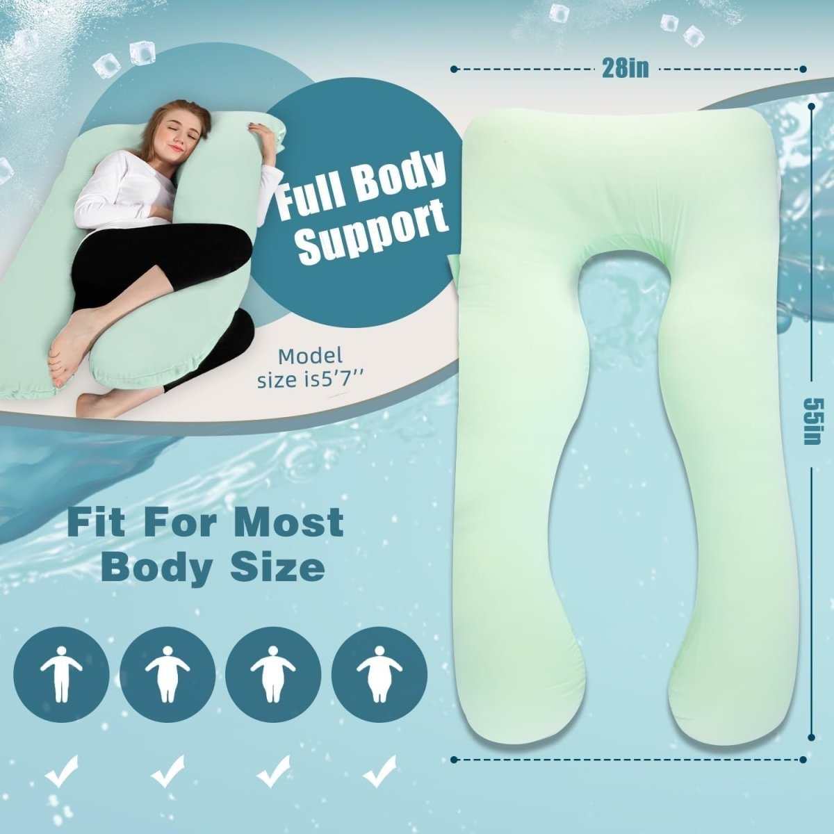 U Shaped Pregnancy Pillow 55” Cooling Full Body Maternity Sleep Support - Kwikley