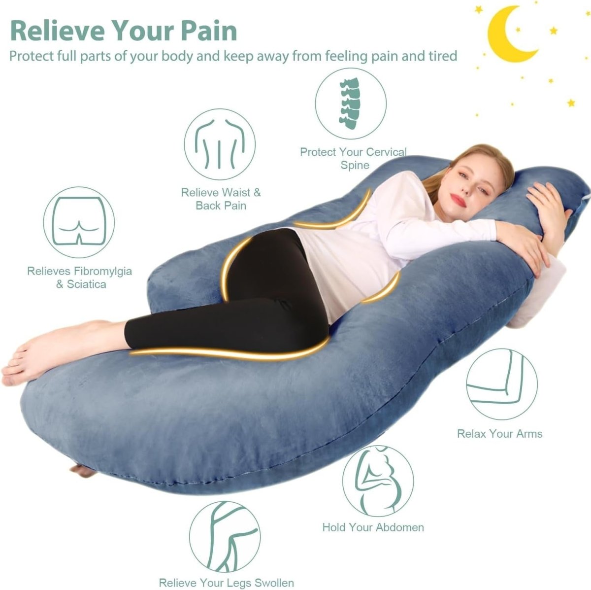 U Shaped Pregnancy Pillow 55” Full Body Support Maternity Sleep Pillow - Kwikley