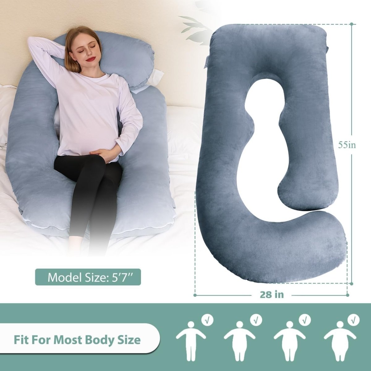 U Shaped Pregnancy Pillow 55” Full Body Support Maternity Sleep Pillow - Kwikley