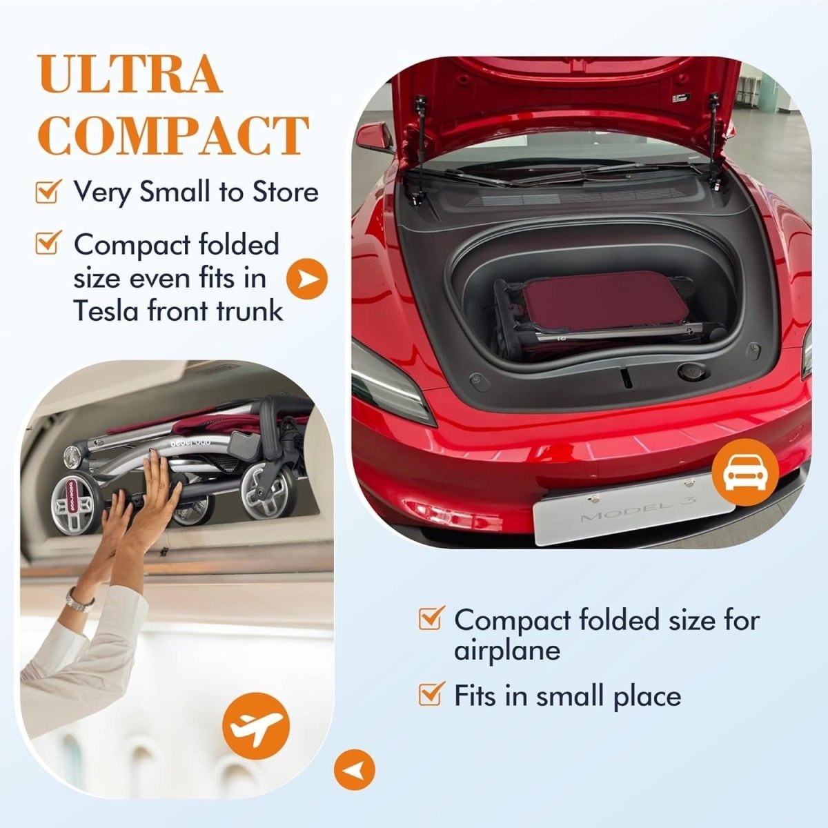 Ultra Compact Auto Fold Travel Stroller Cabin Size Lightweight 22kg - Kwikley