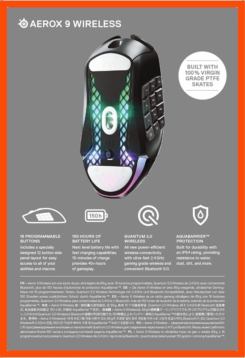 Ultra - Light RGB Gaming Mouse 18 Buttons 18K DPI Wireless Bluetooth - Kwikley