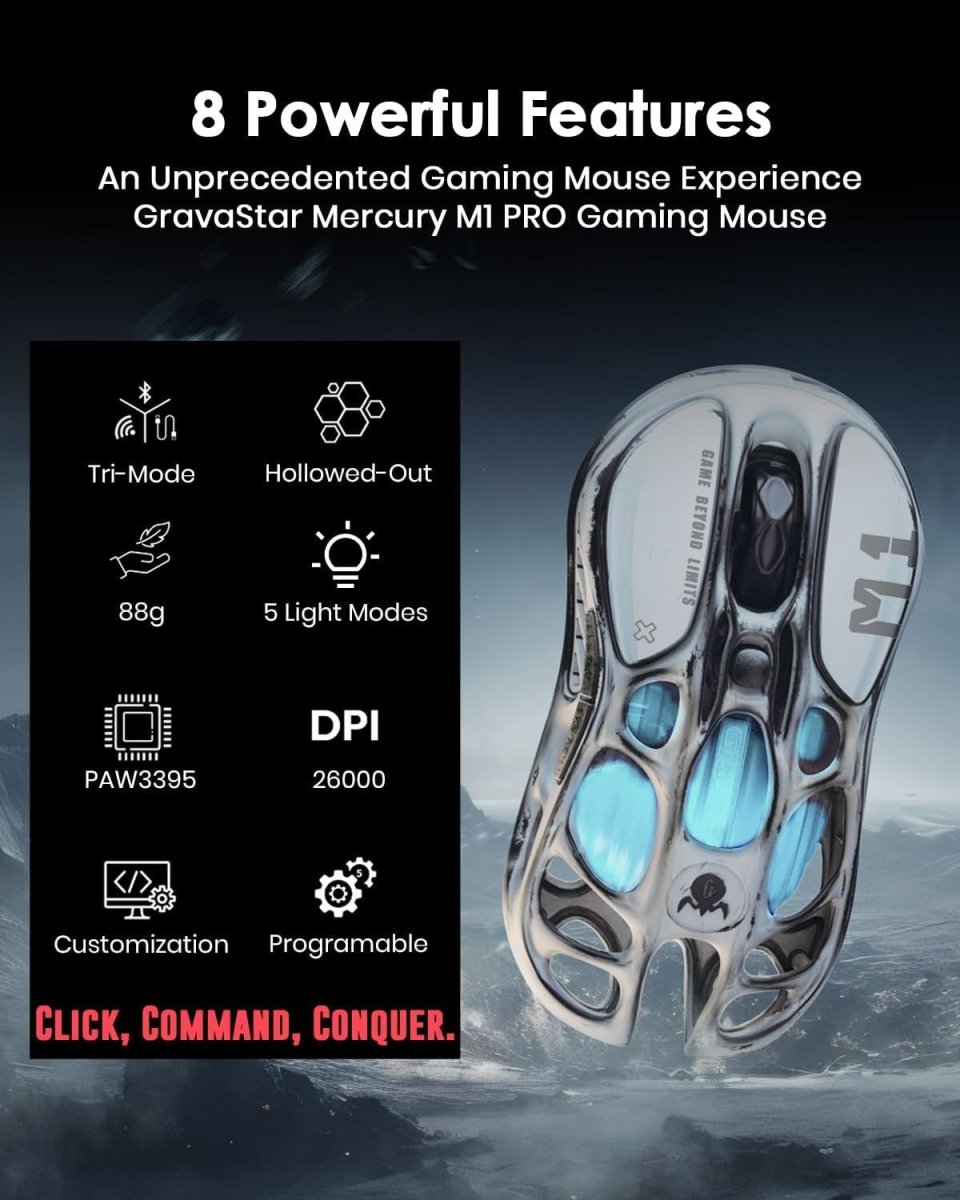 Ultra - Light Wireless Gaming Mouse 26K DPI 4K Ready RGB 200H - Kwikley