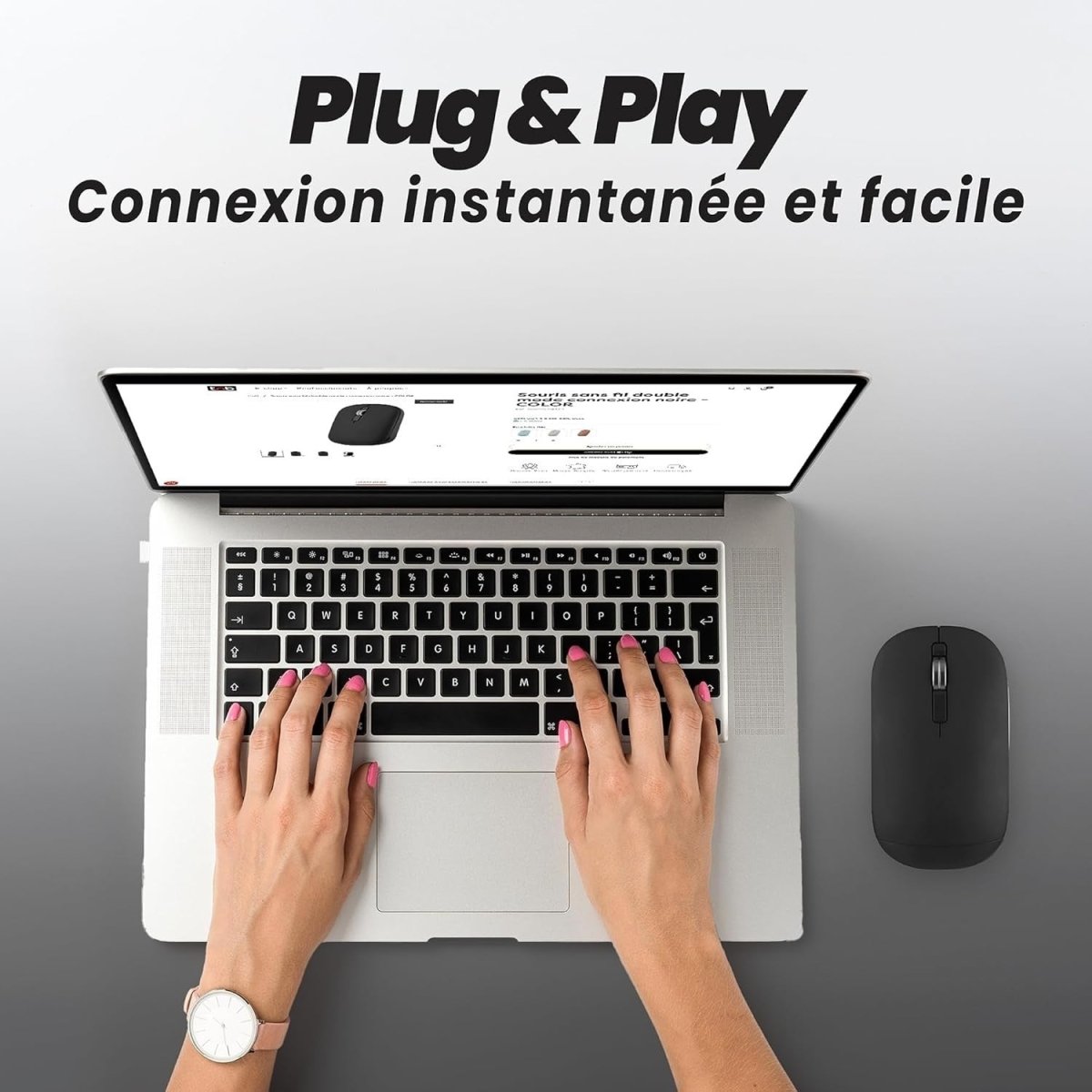 Ultra Slim Wireless Mouse Bluetooth & USB Dual Mode Quiet Black - Kwikley