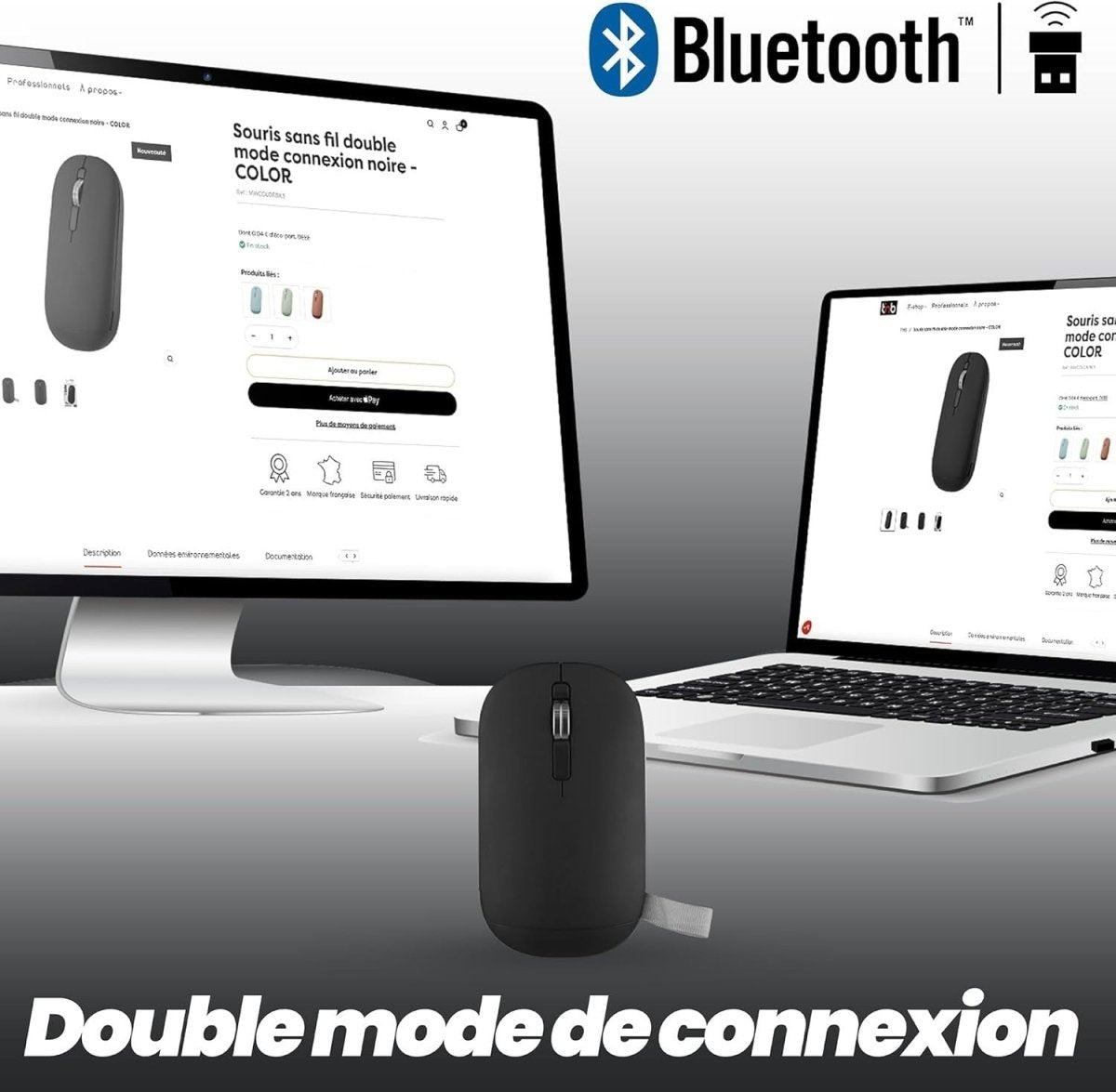 Ultra Slim Wireless Mouse Bluetooth & USB Dual Mode Quiet Black - Kwikley