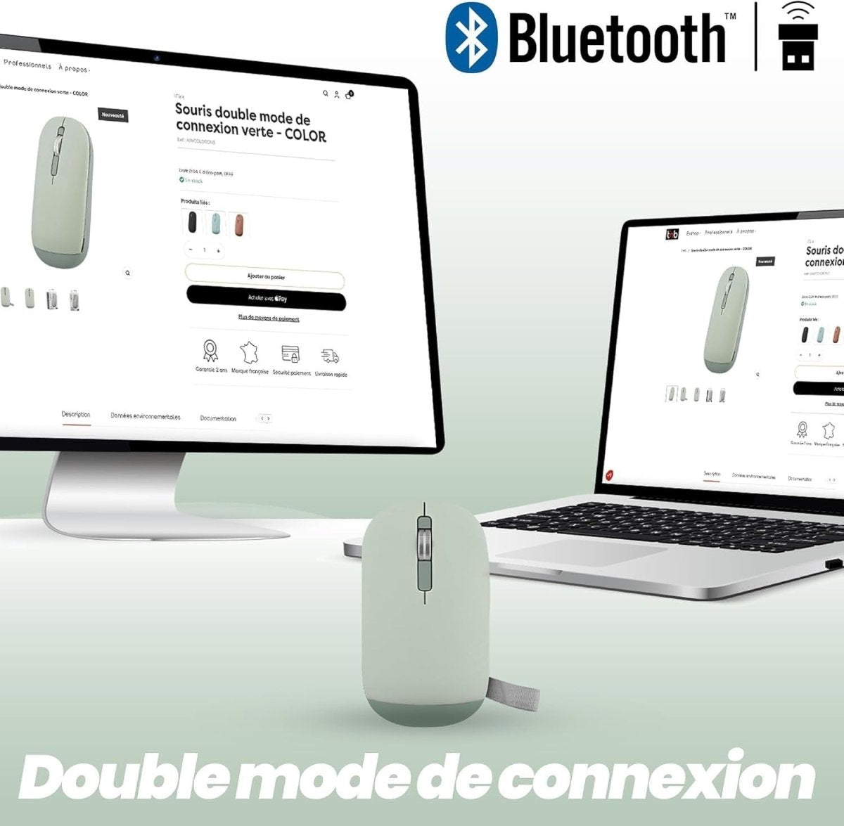 Ultra Slim Wireless Mouse Bluetooth & USB Dual Mode Quiet Green - Kwikley