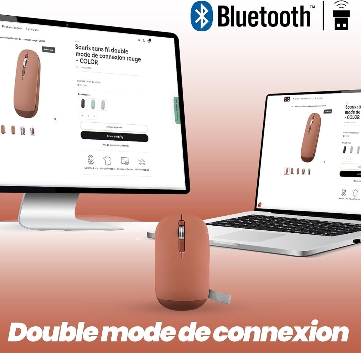Ultra Slim Wireless Mouse Bluetooth & USB Quiet Portable Red - Kwikley