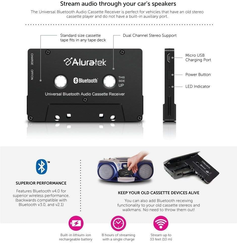 Universal Bluetooth Audio Cassette Receiver Wireless Adapter - Kwikley