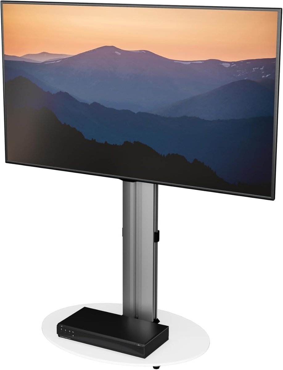 Universal Swivel TV Stand 55” Floor Mount White Glass Base VESA Bracket - Kwikley