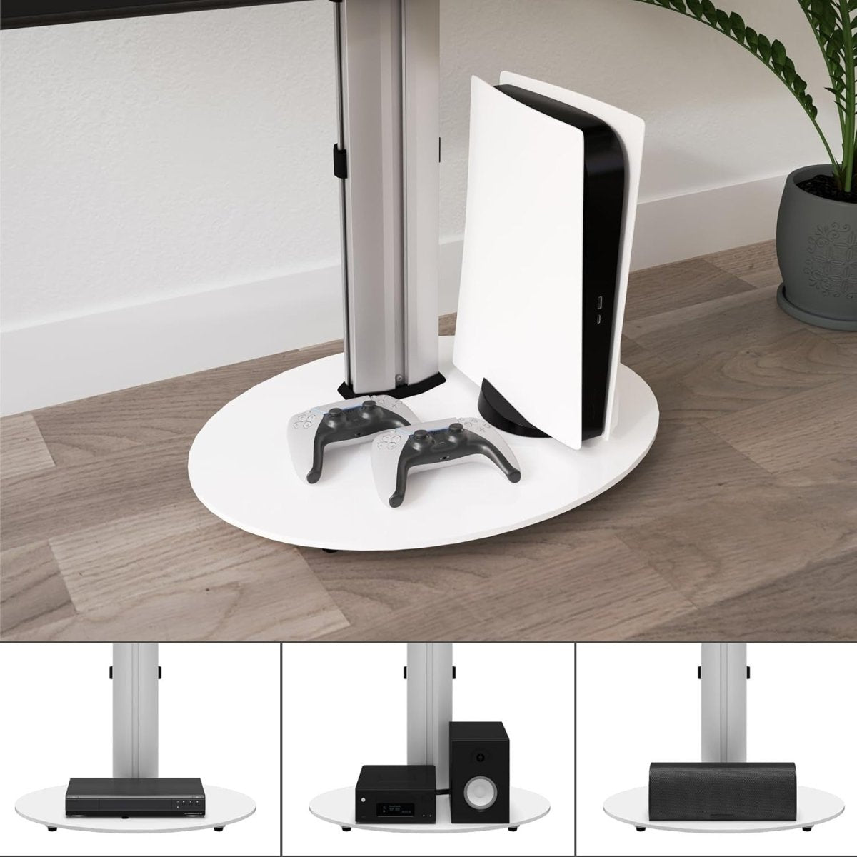 Universal Swivel TV Stand 55” Floor Mount White Glass Base VESA Bracket - Kwikley