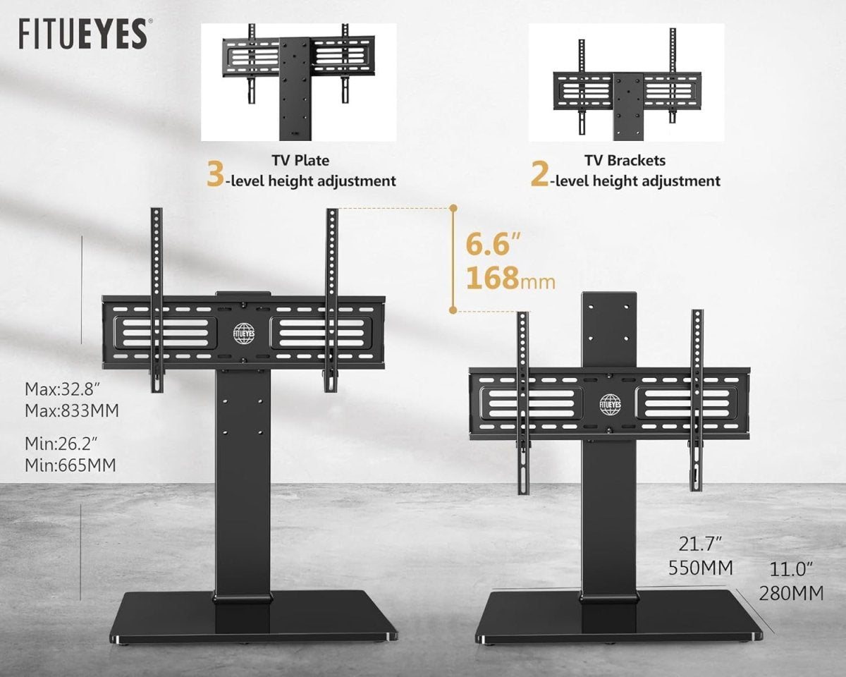 Universal TV Stand 40-75" Swivel Height Adjustable Glass Base 40kg Max Load - Kwikley