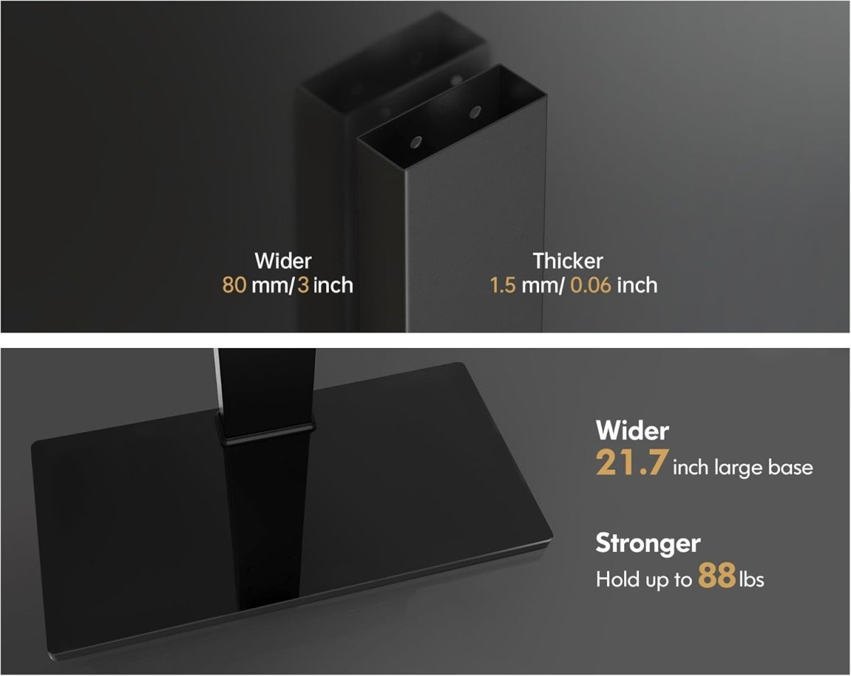 Universal TV Stand 40-75" Swivel Height Adjustable Glass Base 40kg Max Load - Kwikley