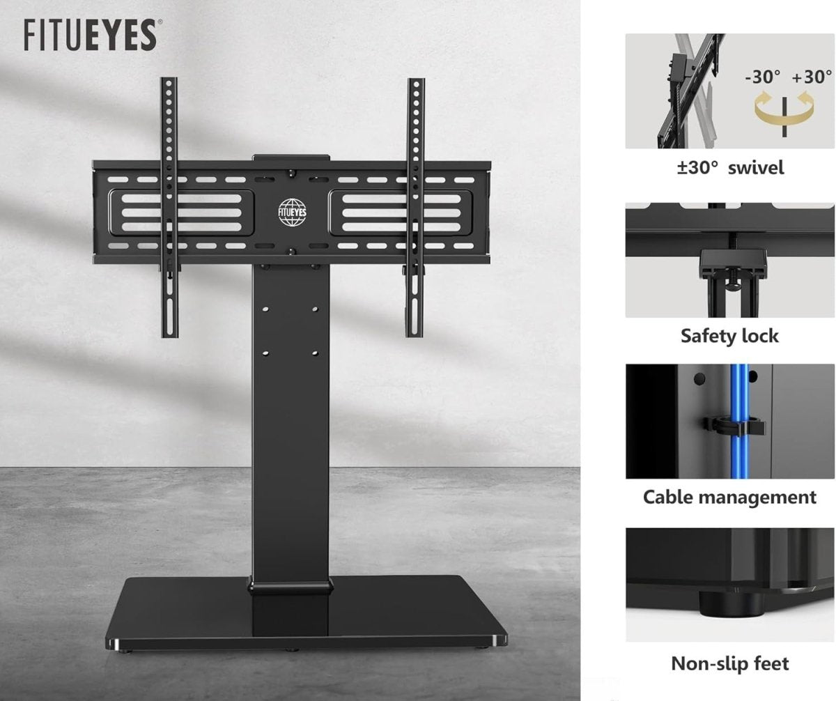 Universal TV Stand 40-75" Swivel Height Adjustable Glass Base 40kg Max Load - Kwikley