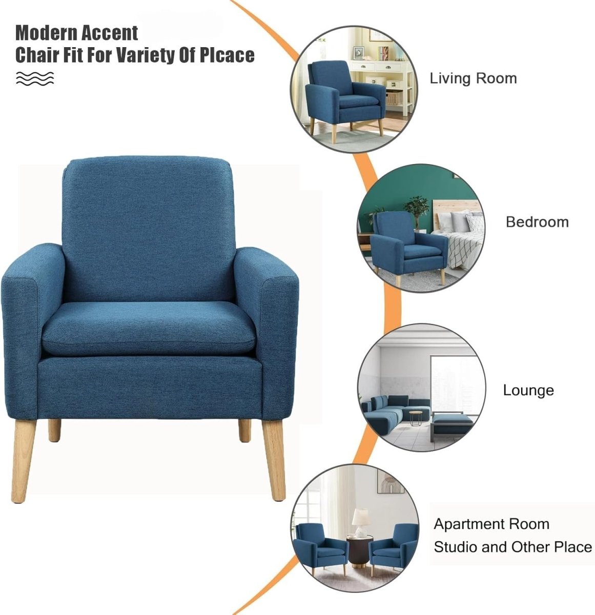 Upholstered Accent Armchair Lounge Chair Solid Wood Legs Blue - Kwikley
