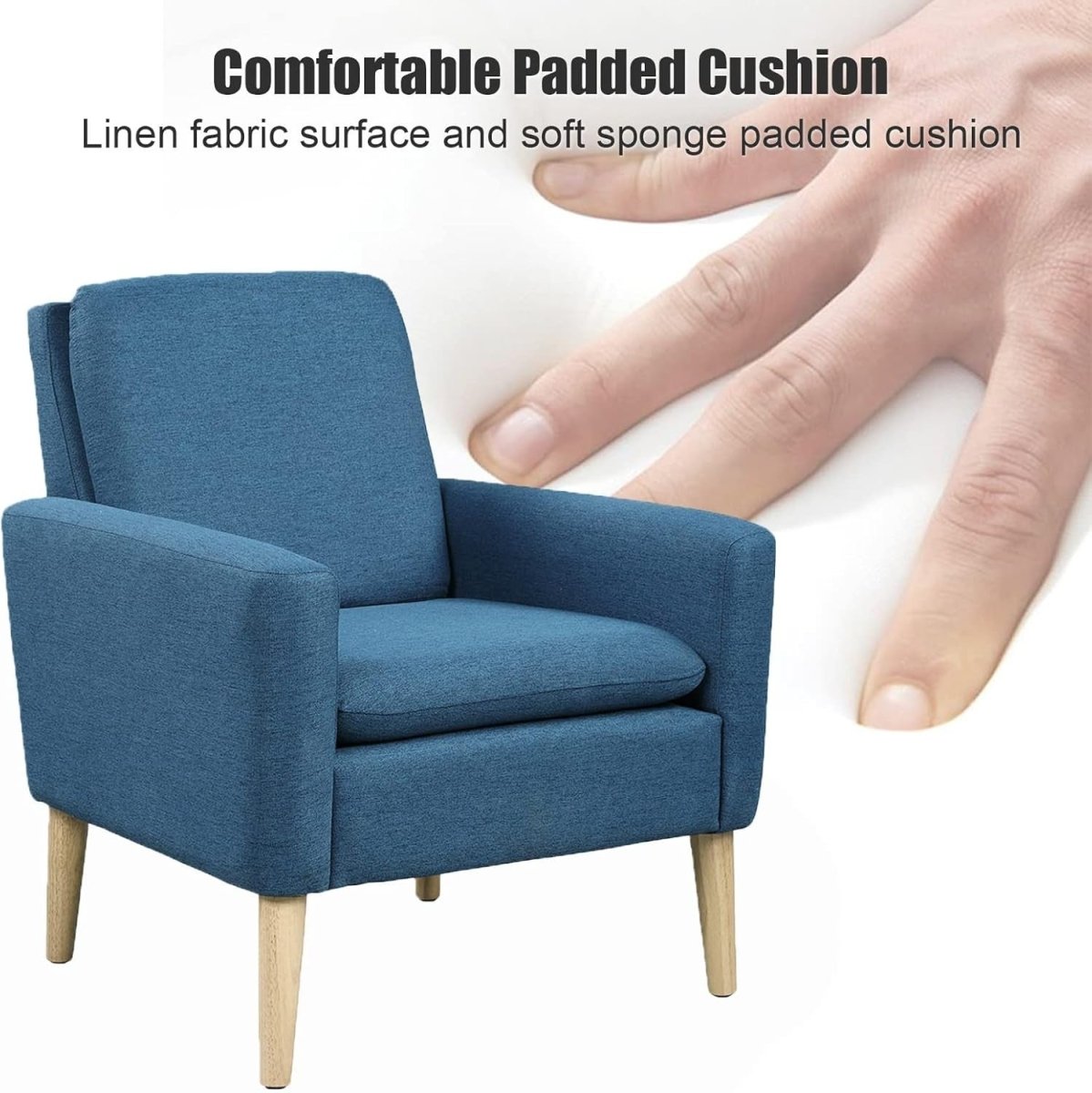 Upholstered Accent Armchair Lounge Chair Solid Wood Legs Blue - Kwikley