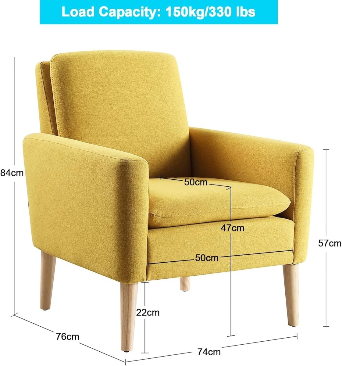 Upholstered Accent Armchair Lounge Chair Solid Wood Legs Yellow - Kwikley
