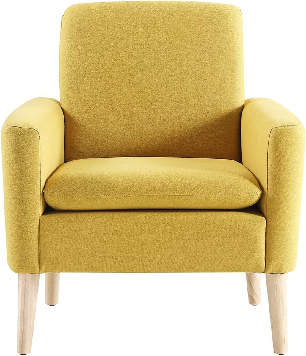 Upholstered Accent Armchair Lounge Chair Solid Wood Legs Yellow - Kwikley