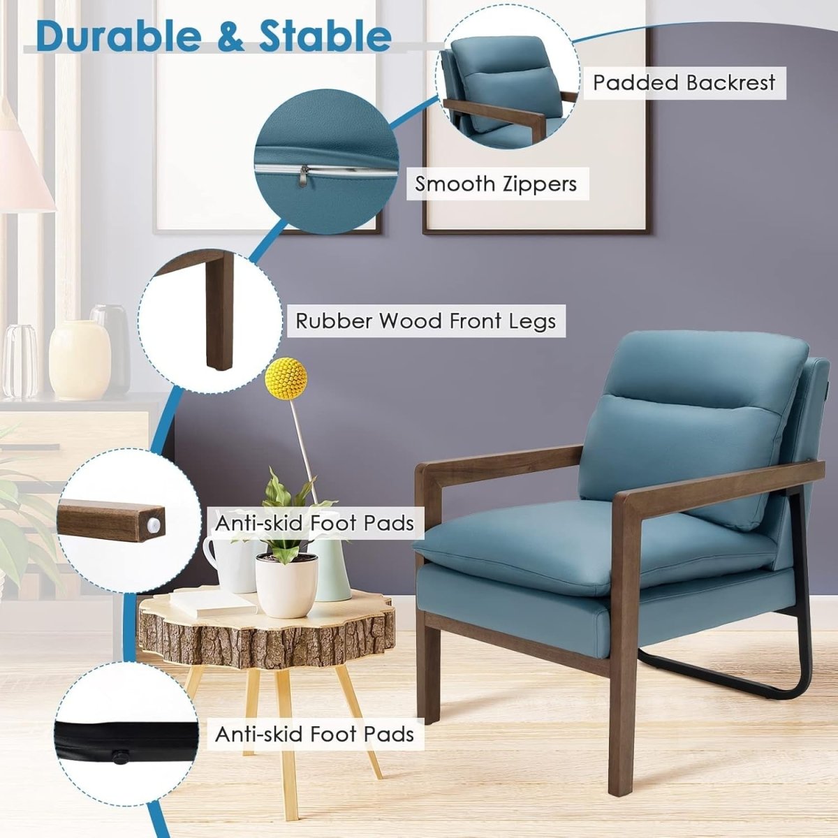 Upholstered Accent Chair Lounge Armchair Leathaire Blue - Kwikley