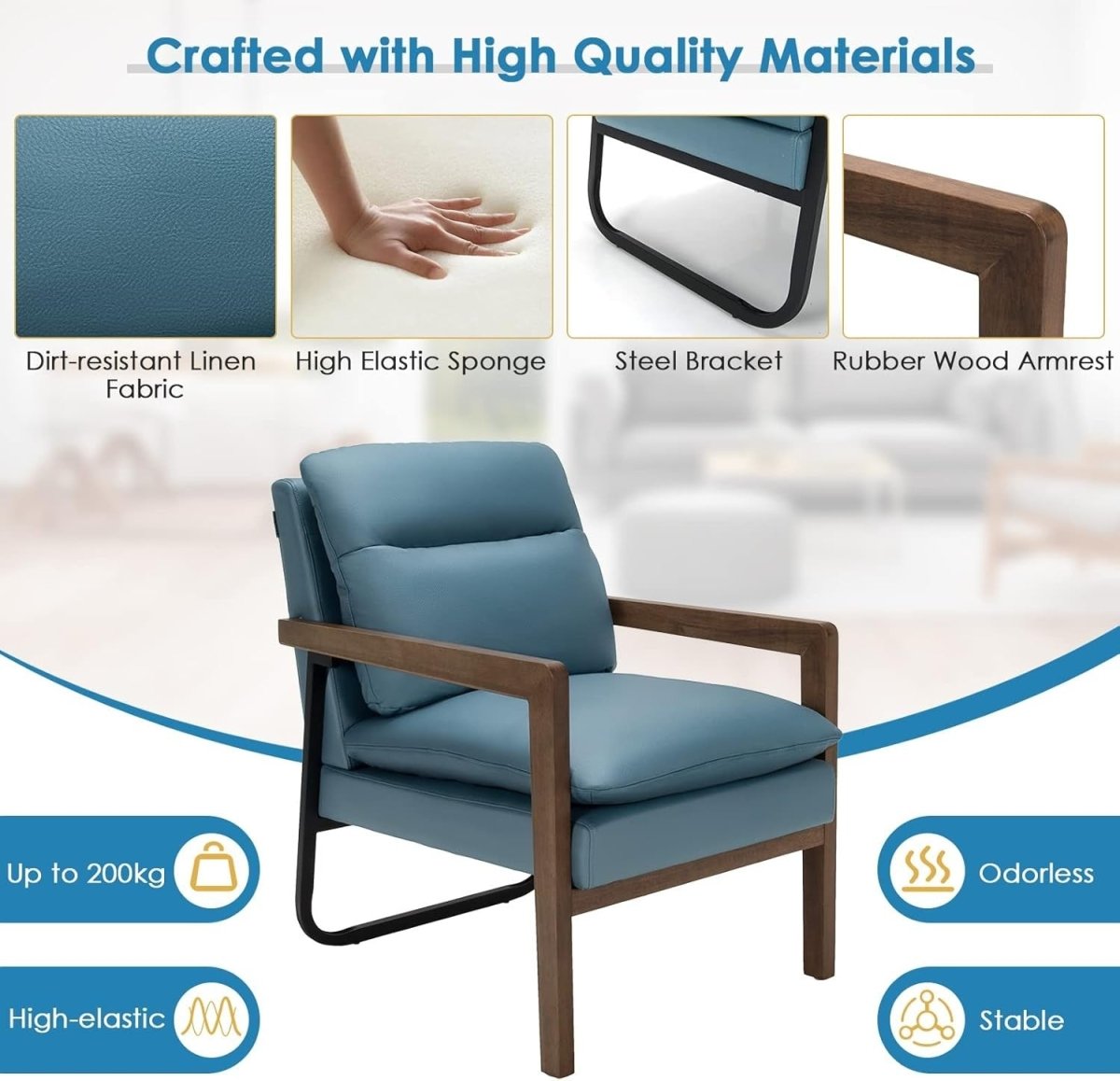 Upholstered Accent Chair Lounge Armchair Leathaire Blue - Kwikley